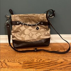 Coach Shoulder Crossbody F18862 Signature sateen chain/ Khaki Mahogany